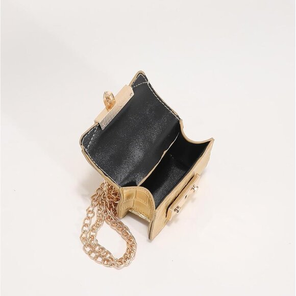 Women's Metallic Clutch Bag PU Leather Mini Evening Shoulder Purse - Picture 5 of 7